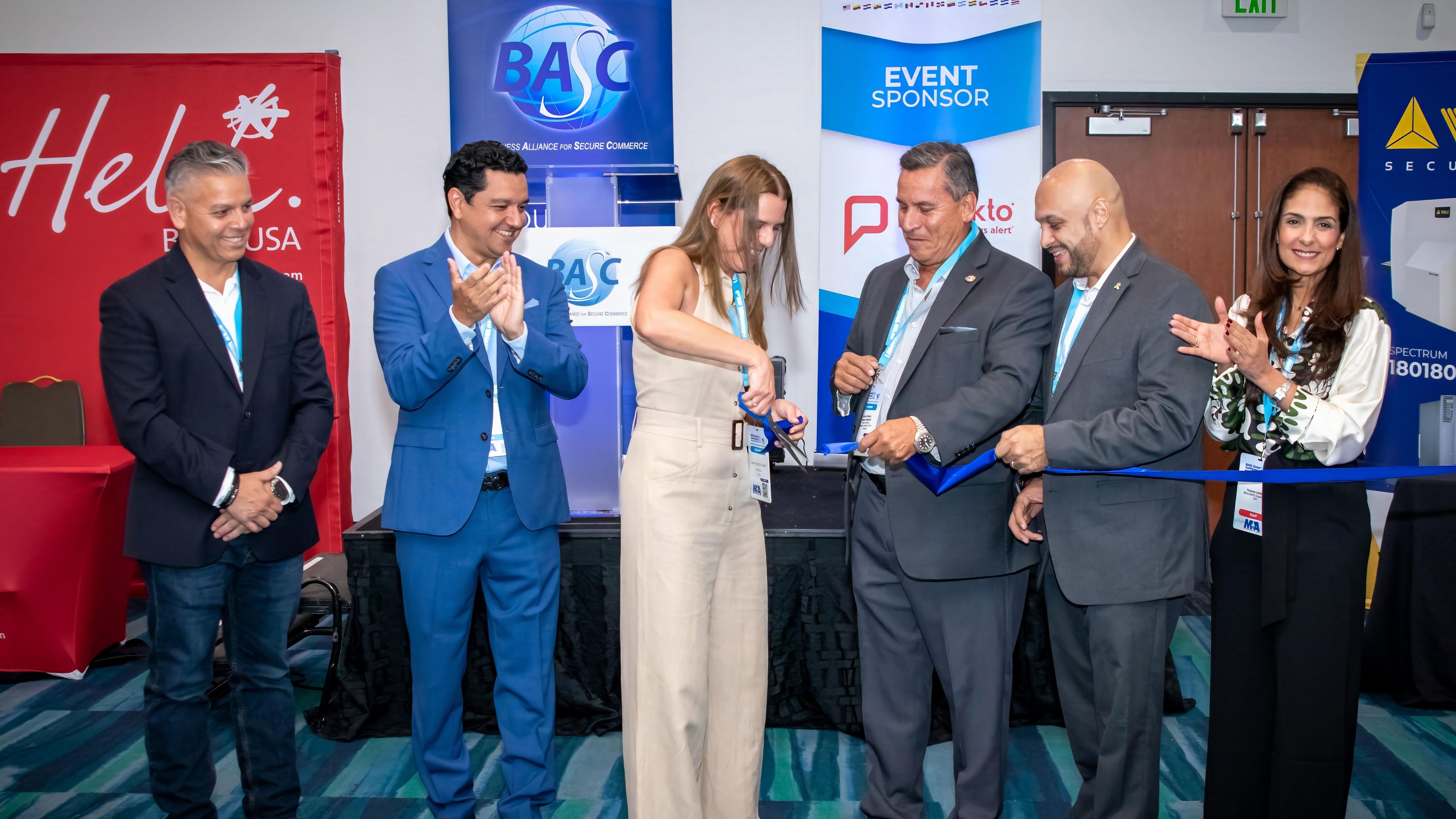 Members of the Board of Directors and Senior Management of the World BASC Organization during the ribbon-cutting ceremony that inaugurated the event and opened the trade exhibition as part of the 11th BASC Global Conference 2024.